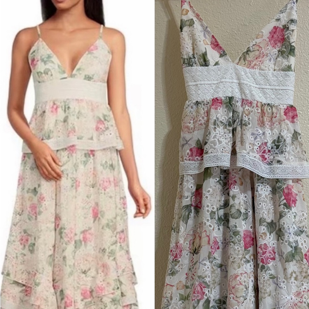 Women’s Tiered floral print chiffon maxi dress V-neck Gianni Bini